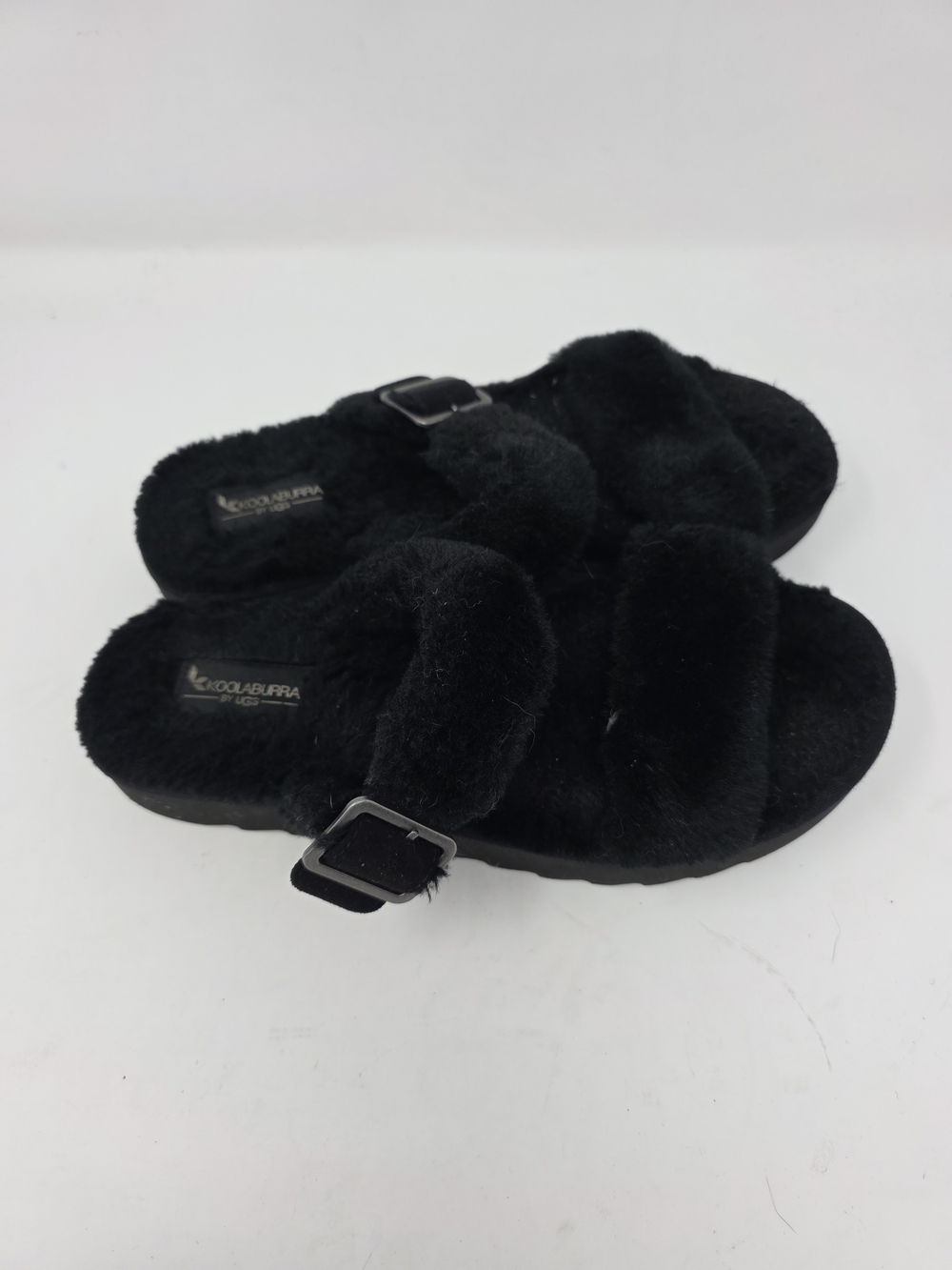 Koolaburra by UGG Fuzz-A-Gurl Faux Fur Slide Sandals Black Women Size 10